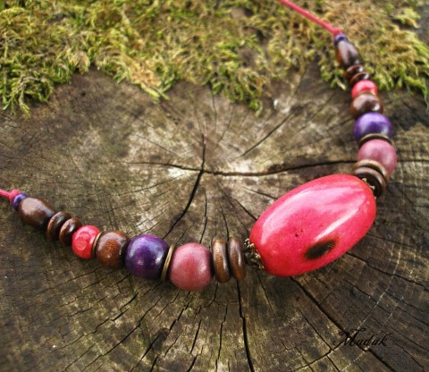 Kolekce Flowering wood LXXXIV. červená dřevěné náhrdelník originální hnědá dámský barevný veselý keramický podzimní vínová 