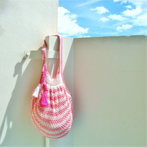 Maxisíťovka taška růžová háčkovaná síťovka taštička 
