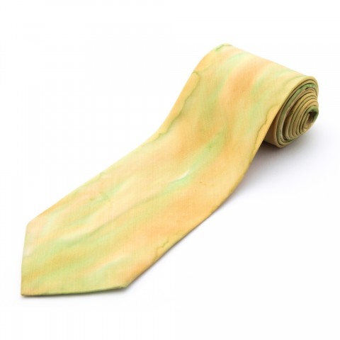 Kravata První závan jara zelená svěží jaro béžová jemné hedvábí kravata ručně malované závan 