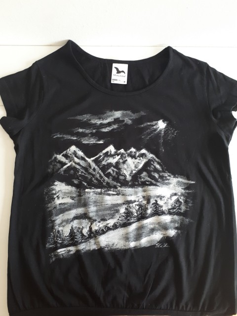 Tričko malované Hory malované zima bílá černá hory tričko 