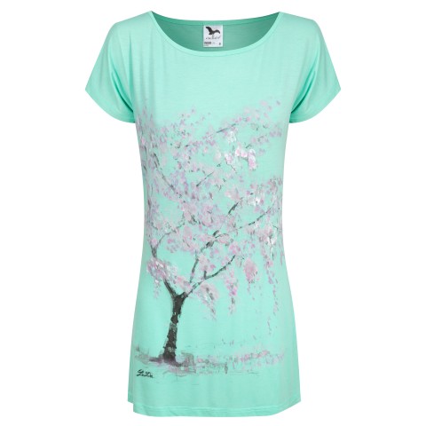 Tričko/šaty malované Strom strom růžová letní jaro šaty lehké tričko kvetoucí mátová 
