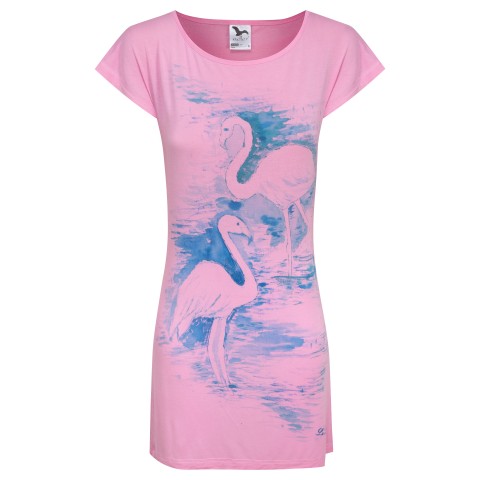 Tričko/šaty malované Plameňáci růžová letní šaty lehké tričko ptáci vodní plameňáci 