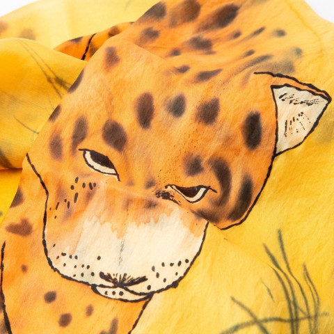 Hedvábná šála Přítulný gepard zvíře oranžová malba žlutá hedvábí šelma gepard 