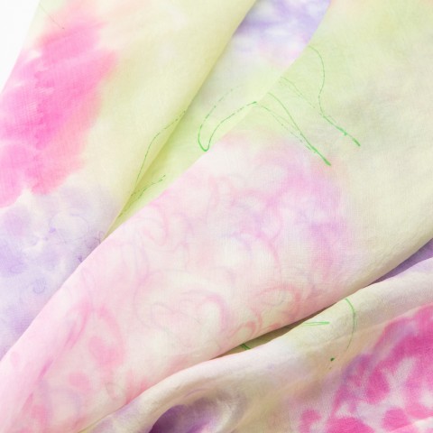 Hedvábný šátek malovaný Šeříky malované zelená fialová růžová květiny romantika hedvábí šátek šeříky májová 