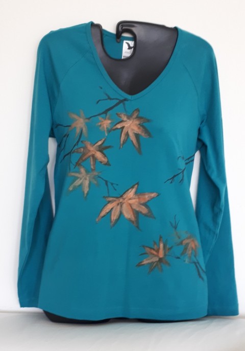 Tričko malované Listopad malované podzim list tyrkysová tričko originál listopad poetické 