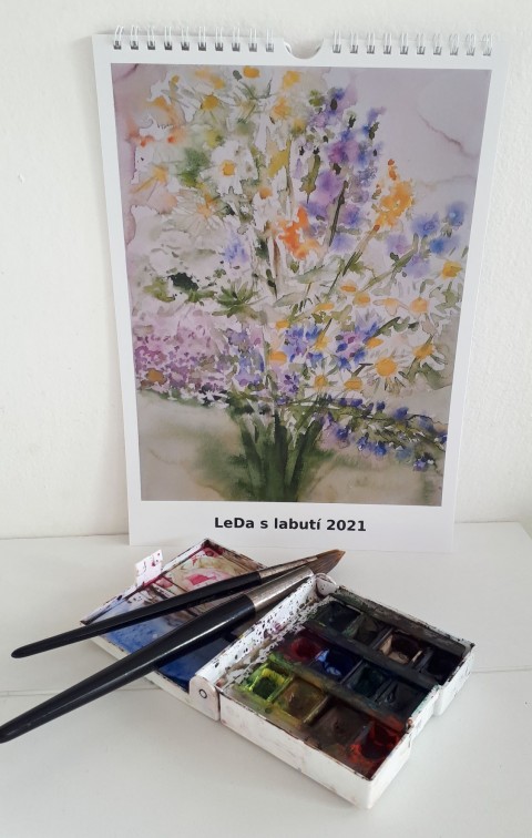Kalendář Akvarelové květiny 2021 originální květiny tisk a4 kalendář akvarel nástěnný 2021 