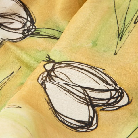 Hedvábný šátek malovaný Rašení zelená jarní květy béžová hedvábný šátek originál abstrakce ručně malovaný 