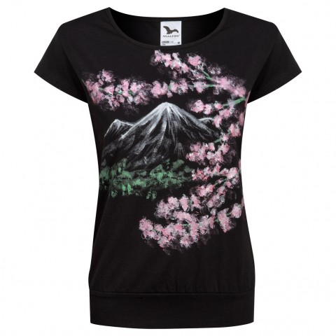 Tričko malované Sakury malované růžová letní květiny přírodní černá tričko japonsko hora krátký rukáv dlouhý rukáv sakury poetické 