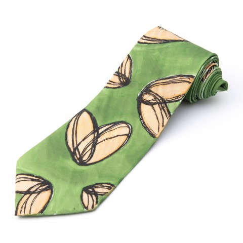 Hedvábná kravata Rašení originální zelená bílá květiny jemné kravata hedvábná abstrakce ručně malovaná 