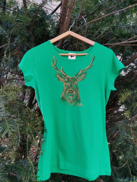 Tričko zelené Komu se nelení... zvíře zelená hnědá lesní tričko dámské pánské jelen 