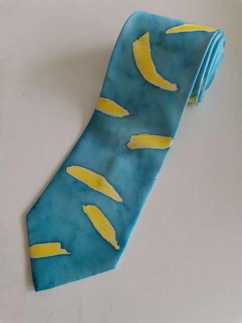 Kravata hedvábná Barvy naděje modrá žlutá kravata hedvábná pomoc ručně malovaná naděje válka charita ukrajina 
