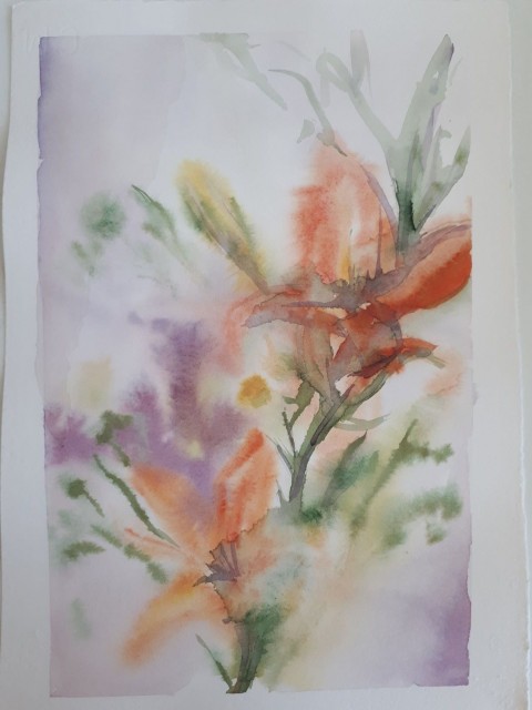 Akvarel originál Oranžová lilie obraz oranžová malba přírodní romantické kytka lilie originál akvarel 