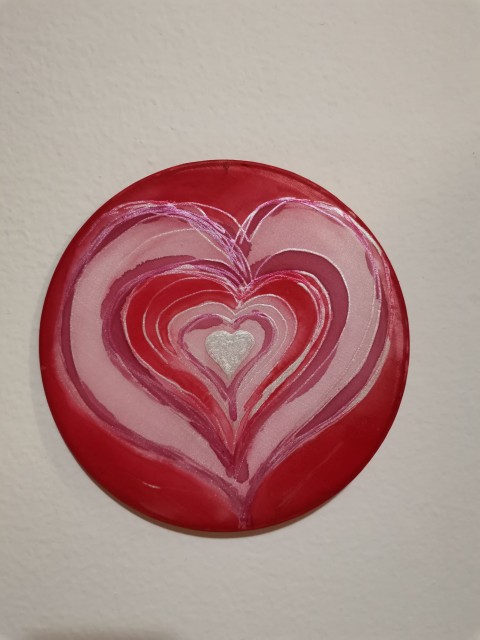 Hedvábný obraz Pulsující srdce kruh červená srdce obraz malba láska romantické hedvábí originál 