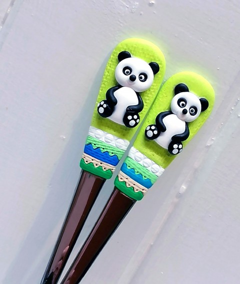 Panda - dětská polévková lžíce zvíře dárek medvídek méďa medvěd panda fimo lžíce nádobí zvířátko příbor 