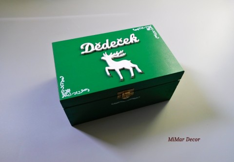 Dřevěná krabička MYSLIVECKÁ dřevo dřevěná dárek box bedýnka krabička jelen pro muže myslivec myslivecká pro dědečka pro tatínka 
