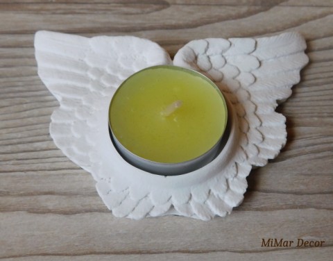 Bílý svíce - křídla dekorace dárek svícen svíčka křídla dárkové balení odlévání 