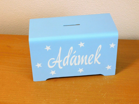 Personalizovaná dřevěná pokladnička dřevo dřevěná dárek dětský hvězda dětské pokladnička kasička hvězdičky pro děti na psací stůl se jménem na penízky na korunky šetříme 
