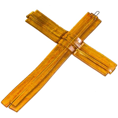 Skleněný kříž jantarový vrstvený originál ruční práce skleněný kříž kříž na zeď kříž na stěnu 