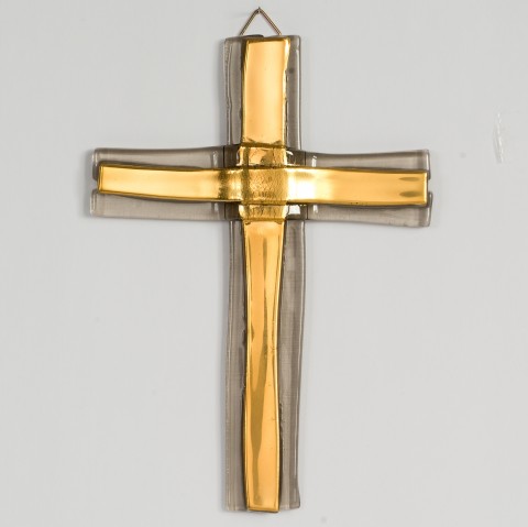 Skleněný kříž zlatý vrstvený malý originál ruční práce skleněný kříž kříž na zeď 