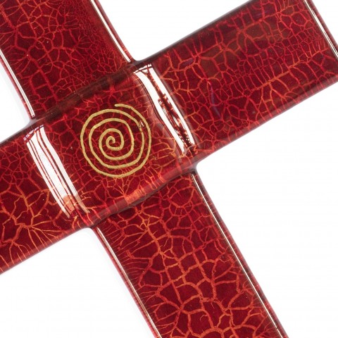 Skleněný kříž rubínový se spirálou originál ruční práce skleněný kříž kříž na zeď kříž na stěnu 