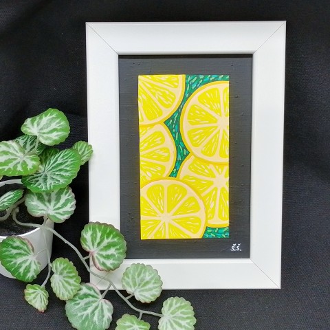 Citróny, obrázek pro radost, 13x18 papír pestrobarevné obraz svěží veselé ovoce obrázek barvy léto akryl štěstí citron rámeček pohoda fresh vitamíny šťavnaté osvěžení citronové optimismus citrony 
