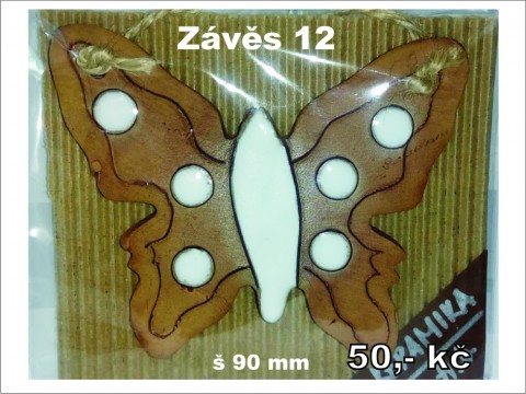Závěs 12 dekorace ruční keramika pták ptáček motýl kolečko závěs 