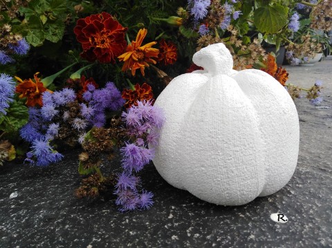 Bílá dýně z betonu dekorace podzim dýně elegantní bílá zahradní dušičky halloween beton 