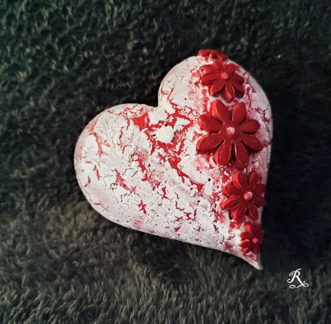 Srdce 3D, krakelované červená srdce srdíčko krabička bílá krakelování balení dárkové beton 