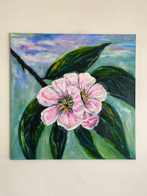 Obraz - Věčné jaro jabloň malované zelená obraz růžová veselé jaro květ akrylové 