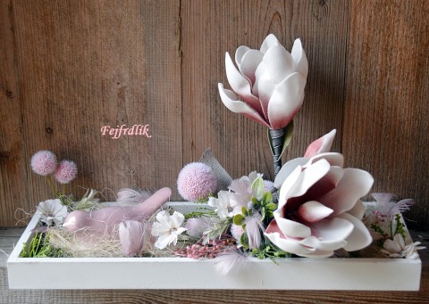 jaro na růžovo .. dekorace ptáček růžová jarní luxusní bílý magnolie růžovobílá do bytu natácu 