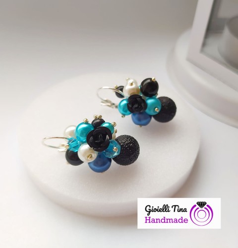 Náušnice s perlami šperky náušnice elegantní černé jemné modré bižuterie perly handmade 