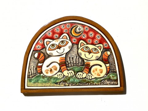 Keramický obr. - Kočky v lunetě keramika kočka obrázek kočky kachel 