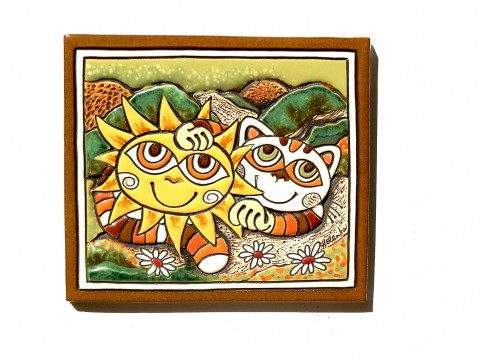 Keramický obr. - Kočka a slunce keramika kočka kočička obrázek slunce sluníčko 