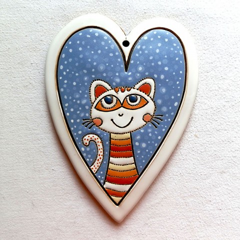 Keramické srdíčko -Srdíčko s kočkou srdce srdíčko kočka keramický obrázek 