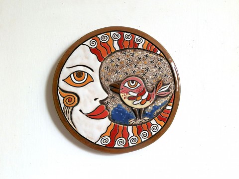 Keramický obrázek - Měsíc a ptáček keramika kočky měsíc 