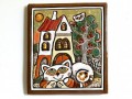 Keramický obrázek - Kočka a domek