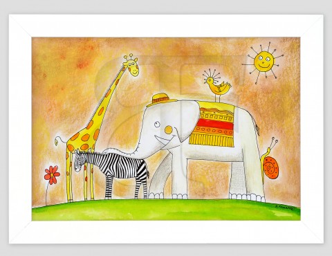 Zoologická zahrada malovaný obrázek žirafa do zvíře pro děti obraz pták ptáček dětský dítě zebra zoo zvířata slon slůně sloník zvířátko zvířátka reprodukce pokoje skupina skupinka pokojíku 