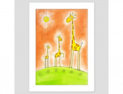 Žirafy malovaný obrázek A4 v rámu žirafa do zvíře pro děti obraz dětský dítě dětské dětská zvířata veselý rám zvířátko zvířátka žirafka žirafy reprodukce dětského pokoje pokojíku v rámu žirafky 