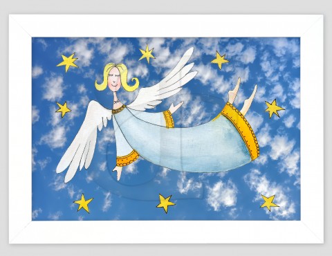 Andělka malovaný obrázek pro dítě do pro děti obraz dětský hvězda dítě nebe hvězdy dětské dětská anděl andílek andělíček veselý rám reprodukce andělé dětského pokoje pokojíku v rámu 