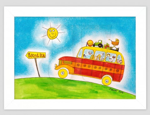 Autobus malovaný obrázek pro dítě do na pro děti obraz hračka dětský veselé dítě dětské hračky dětská zeď veselý veselá stěnu rám reprodukce kreslený dětského pokoje pokojíku v rámu 