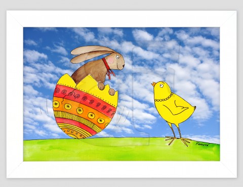 Velikonoce malovaný obrázek dětský do zvíře pro děti obraz dětský dítě zajíc dětské kuře kuřátko dětská zvířata veselý tisk rám zvířátko zvířátka vejce vajíčko reprodukce dětského pokoje pokojíku 