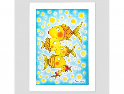 Rybky malovaný obrázek v rámu A4 do zvíře pro děti obraz ryba rybka rybička dětský dítě dětské dětská zvířata veselý ryby rybky rybičky rám zvířátko zvířátka reprodukce dětského pokoje pokojíku 