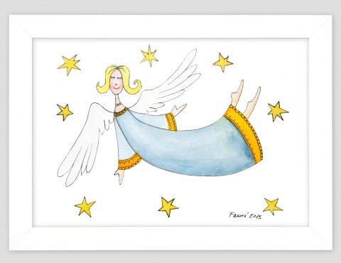 Andělka - malovaný obrázek pro děti do pro děti obraz dětský hvězda dítě nebe hvězdy dětské dětská anděl andílek andělíček veselý rám reprodukce andělé dětského pokoje pokojíku v rámu 