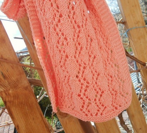 Pletená šála krajková meruňková fialová vzdušná moderní šála jemná pletená šálka hřejivá ruční práce šálečka 