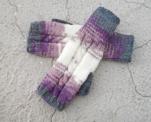 Rukavice návleky fialový melír ručně originální fialová pletené návleky rukavice melír melírované na ruce bez prstů 