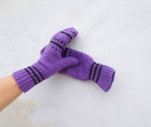 Rukavice palčáky pletené fialové originální fialová pletené zimní rukavice melír palčáky na ruce 