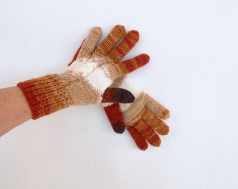 Dámské rukavice hnědé odstíny originální podzim pletené zimní originál prstové na ruce 