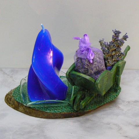 Svícen - plamen a trakářek dřevo dekorace sklo svíčka dárky ruční výroba sušené květiny 