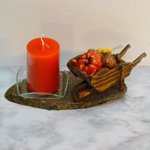 Svícen - válec a trakářek dřevo dekorace svíčka dárky ruční výroba sušené květiny 
