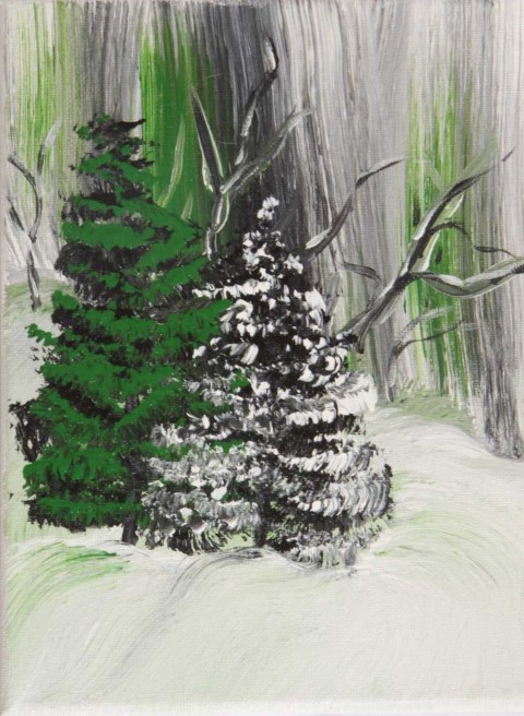 V lese originální sníh strom obraz krajina obrázek akryl stromy les plátno smrk větve jehličnan 